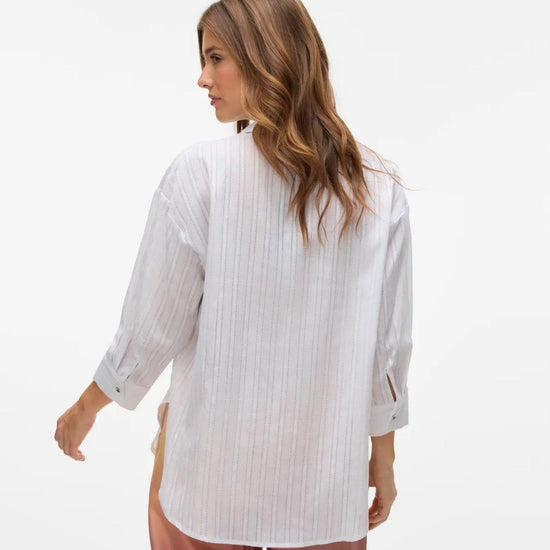 Vero Moda Camicia Donna VMOLLA Maniche 3/4 Bright White con Filo Lurex Argento 10329382 Bright White VERO MODA 
