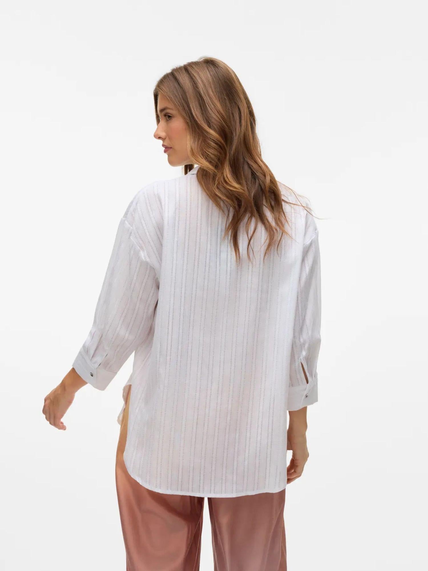 Vero Moda Camicia Donna VMOLLA Maniche 3/4 Bright White con Filo Lurex Argento 10329382 Bright White VERO MODA 