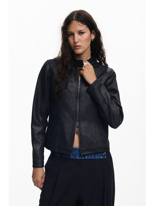 Giacca effetto pelle combinata Donna Nero