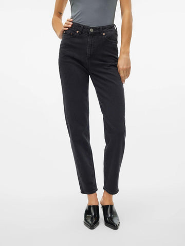 Vero Moda Women's Tessa High-Waist Mom Fit Jeans Dark Grey Denim