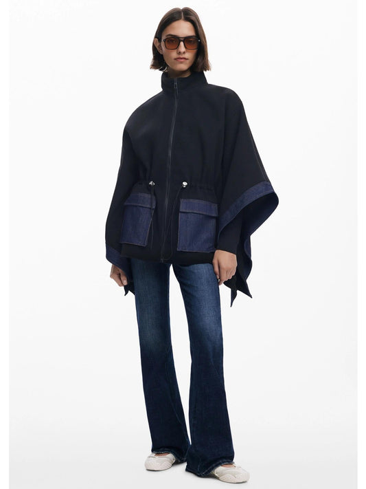 Desigual Poncho in denim combinato Donna Nero