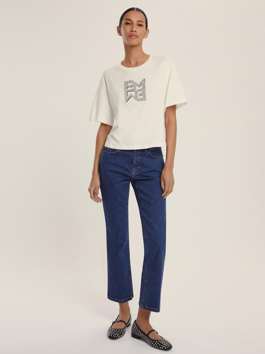 Ibisco Women's Cropped Fitted Flare Jeans Blue