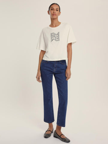 Ibisco Women's Cropped Fitted Flare Jeans Blue