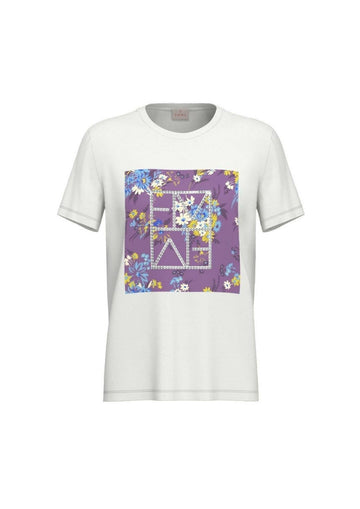 Emme Marella T-Shirt Donna Emmvenere Bianca Stampa Fiori Viola