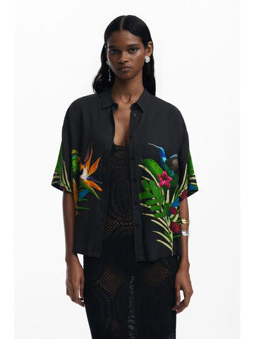 Desigual Camicia hawaiana Donna Nero