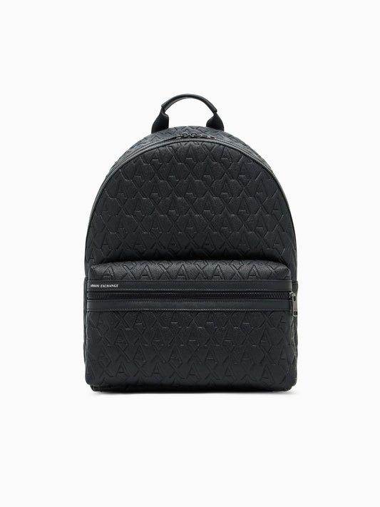 Armani Exchange Backpack with Allover Logo in Recycled Fabric ASV Black