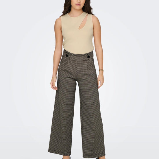 Jacqueline De Yong JDYGEGGO Wide Leg Fit Pantaloni Donna Cobblestone 15242797 Cobblestone MINI CHECK JACQUELINE DE YONG 