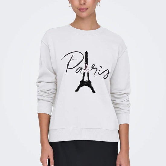 Jaqueline De Yong Felpa Donna Paris Bianca 15221015 Cloud Dancer BLACK TOWER JACQUELINE DE YONG 