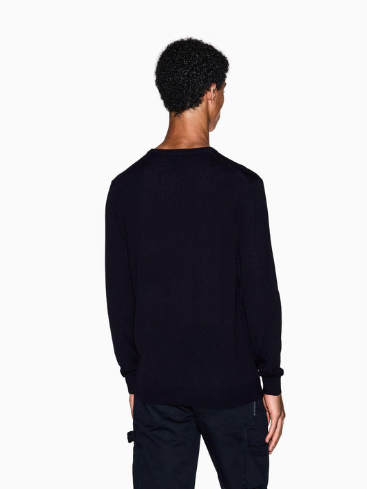 Armani Exchange Men's Crew Neck Sweater in Virgin Wool, Navy Blue