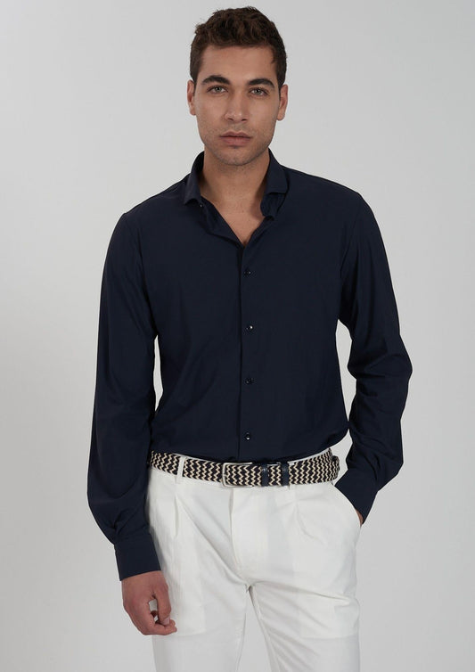 Yes Zee Camicia Uomo Collo Alla Francese Blu Navy