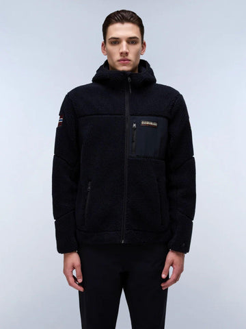Napapijri Men's Yupik Zip-Up Fleece Hoodie in Black
