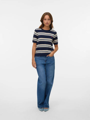 Vero Moda Maglione Donna Carmelia In Maglia Navy Blazer W. Ice Water And Birch