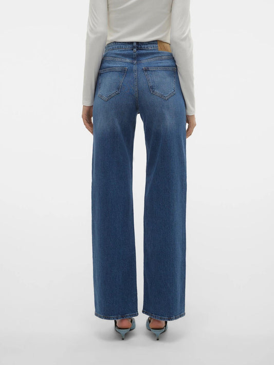 Vero Moda Women's High Waisted Wide Fit Jeans Medium Blue VMTessa