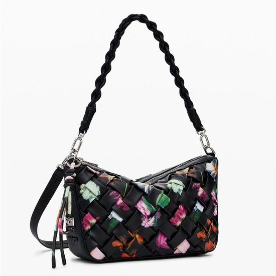 Desigual Borsa intrecciata piccola con fiori Donna Nero 25SAXPBQ 2000 DESIGUAL 
