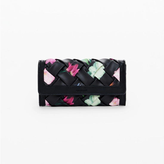 Desigual Grande portamonete intrecciato con fiori Donna Nero 25SAYP14 2000 DESIGUAL 