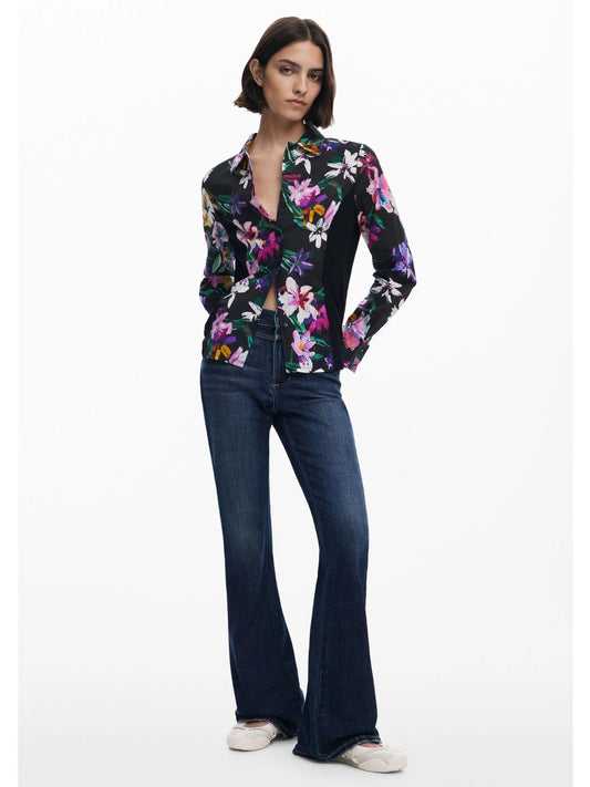 Desigual Camicia a fiori silhouette combinata Donna Nero