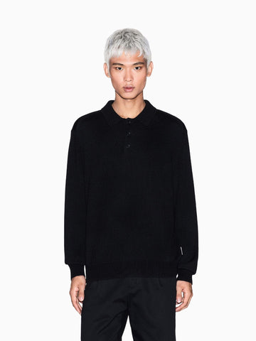 Armani Exchange Men's Elegant Black Wool and Cotton Knit Polo Shirt