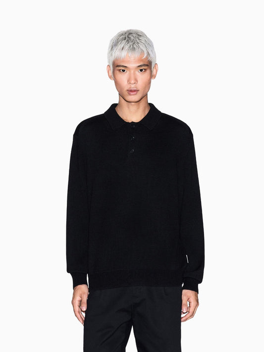 Armani Exchange Men's Elegant Black Wool and Cotton Knit Polo Shirt