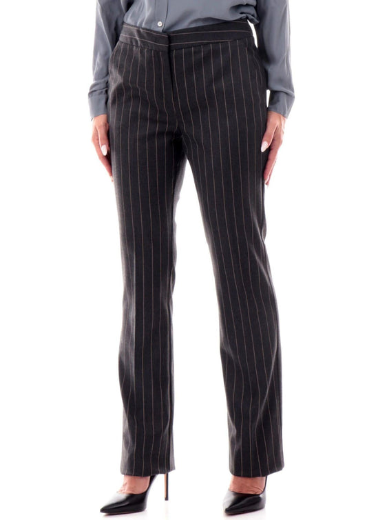 Emme Marella Women's Micron Trousers in Grey Pinstripe