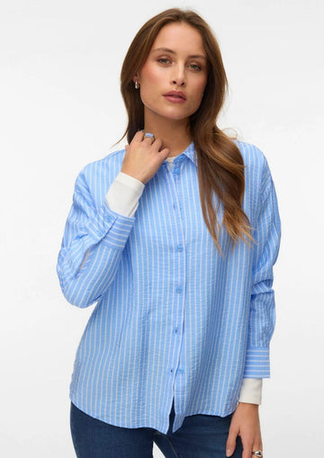 Vero Moda - Camicia Donna Kaja Blue Sandra Linee Bianche