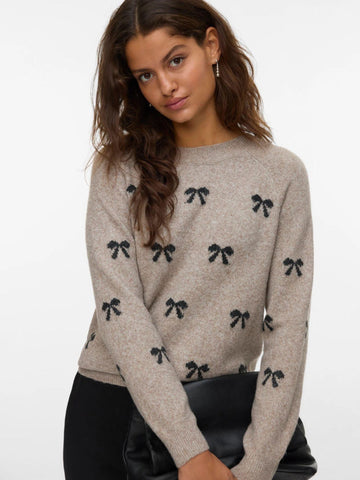 Vero Moda Pullover Donna Doffy Beige e Bianco 10330790 Woodrose W. WHITE HEARTS VERO MODA 