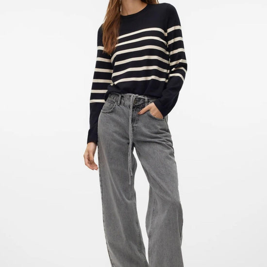 Vero Moda Pullover Donna Saba Nero Strisce Bianche 10309324 Black BIRCH VERO MODA 