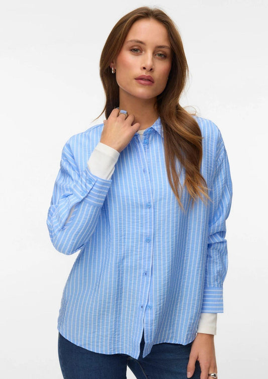 Vero Moda - Women's Kaja Blue Sandra White Striped Shirt