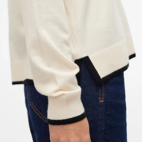 Vero Moda Maglione Donna Breeze Bianco Panna Con Dettagli Neri 10311090 Birch W. BLACK CONTRAST VERO MODA 