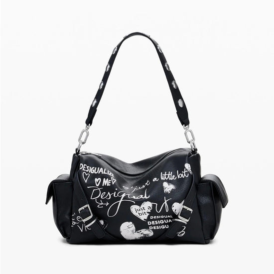 Desigual Borsa bowling effetto pelle lettere media Donna Nero 25WAXPA6 2000 DESIGUAL 