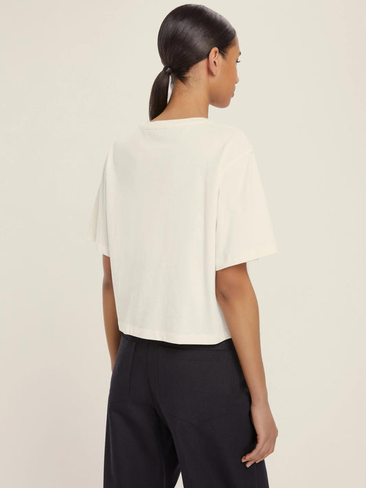 Emme Marella T-shirt Donna in jersey con cristalli Micaelabis Panna Oro