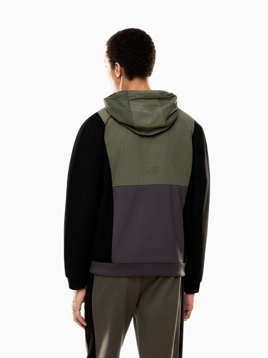 EA7 Emporio Armani Felpa con cappuccio Athletic Colour Block in nylon e misto viscosa Uomo Verde