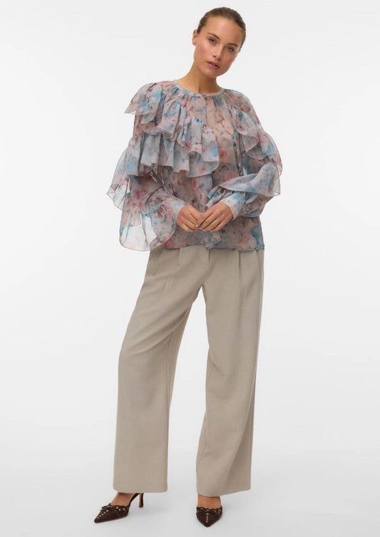 Vero Moda Women's Sabrina Beige Patterned Shirt