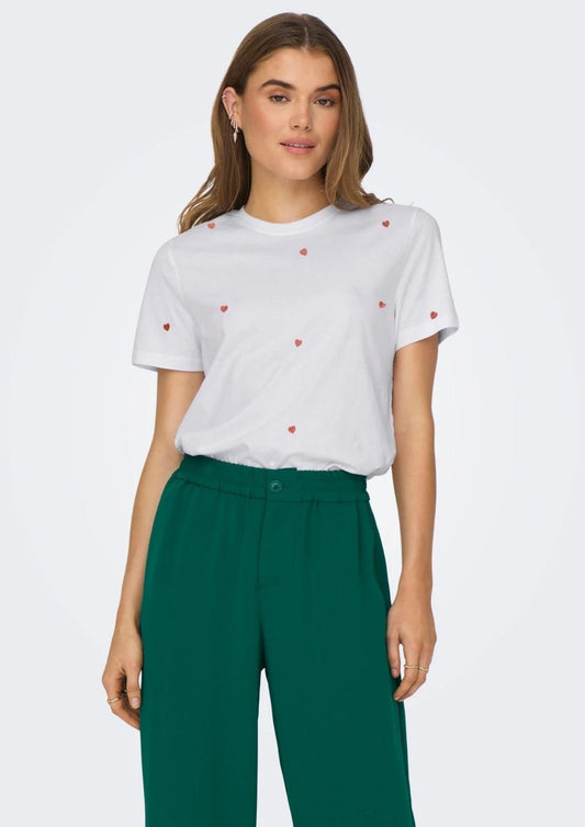 Only - Women's Ketty White T-Shirt with Hearts