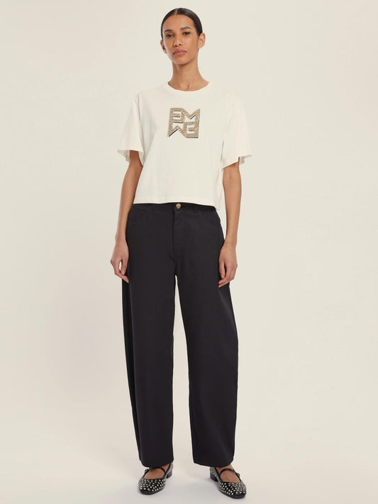 Emme Marella T-shirt Donna in jersey con cristalli Micaelabis Panna Oro