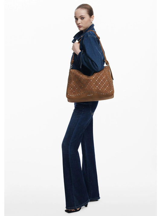 Desigual Borsa effetto pelle traforata media Donna Marrone