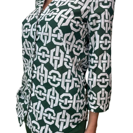 Emme Marella Camicia Donna Accolto Verde Fantasia Geometrica 2515111132200 001 EMME MARELLA 