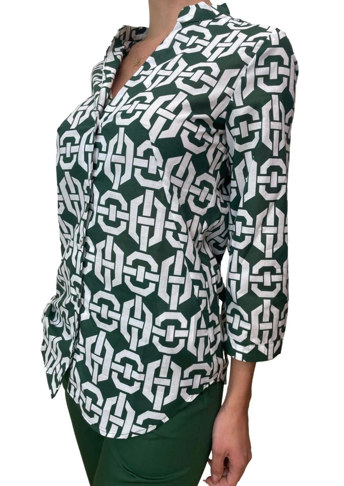 Emme Marella Camicia Donna Accolto Verde Fantasia Geometrica 2515111132200 001 EMME MARELLA 