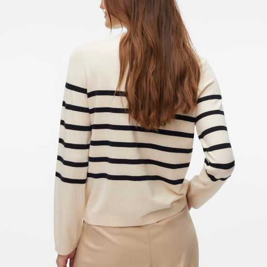 Vero Moda Maglione Donna Saba Bianco Panna A Righe Nere 10309324 Birch BLACK VERO MODA 