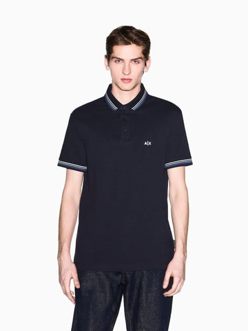 Armani Exchange Polo Uomo Blu Navy in Piquet di Cotone Traspirante