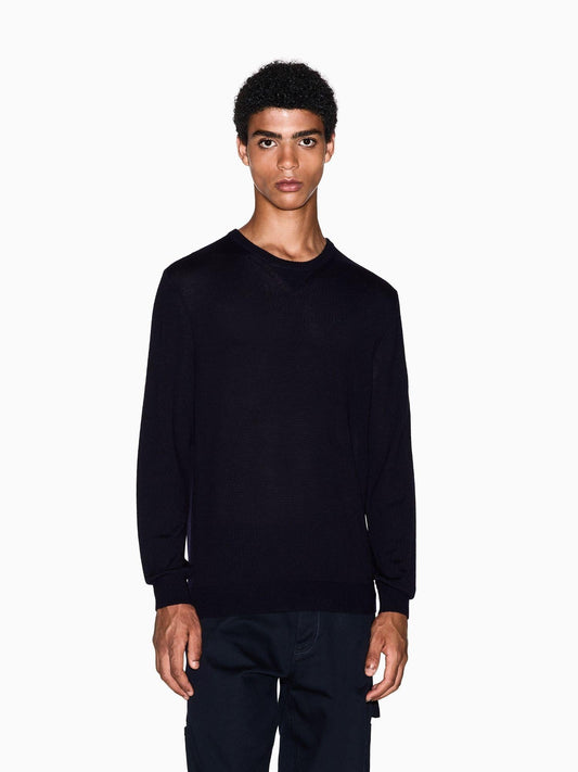 Armani Exchange Men's Crew Neck Sweater in Virgin Wool, Navy Blue