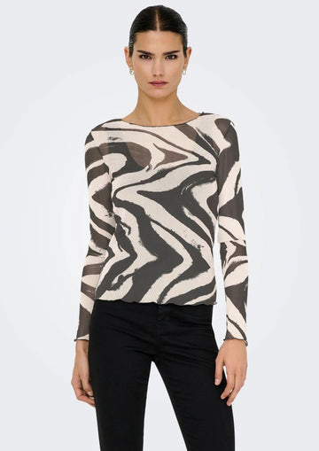 Jacqueline De Yong Top Donna Elsa Grigio e Bianco Animalier