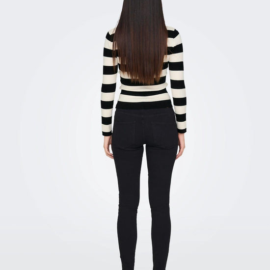 Jacqueline De Yong JDYPLUM Pullover Donna Nero Eggnog Stripes - Santangelo