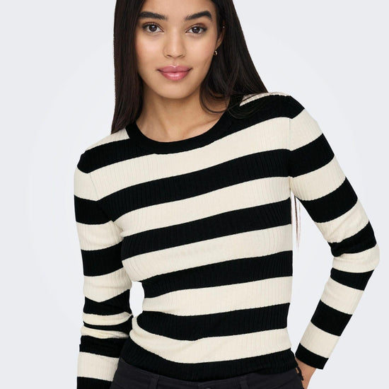 Jacqueline De Yong JDYPLUM Pullover Donna Nero Eggnog Stripes - Santangelo