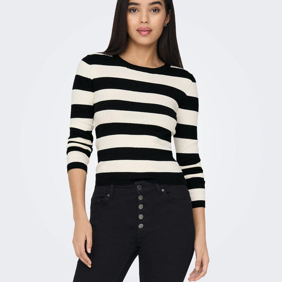 Jacqueline De Yong JDYPLUM Pullover Donna Nero Eggnog Stripes - Santangelo