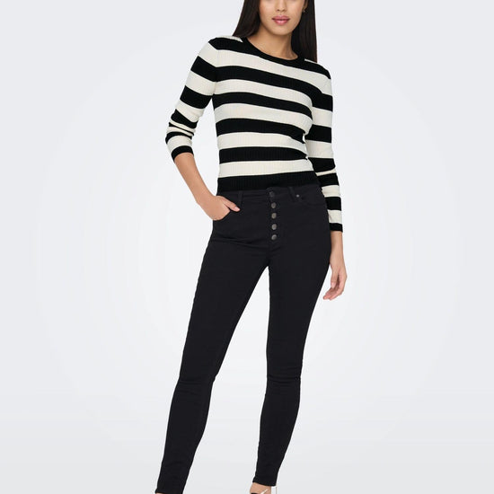 Jacqueline De Yong JDYPLUM Pullover Donna Nero Eggnog Stripes - Santangelo