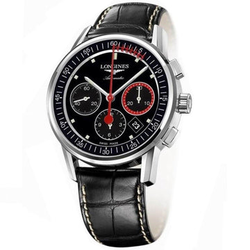 Longines orologio Column-Wheel Chronograph Record 41mm nero acciaio automatico L4.754.4.52.4
