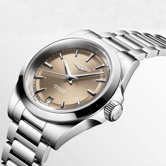 Longines orologio Conquest 2023 34mm marrone automatico acciaio L3.430.4.62.6