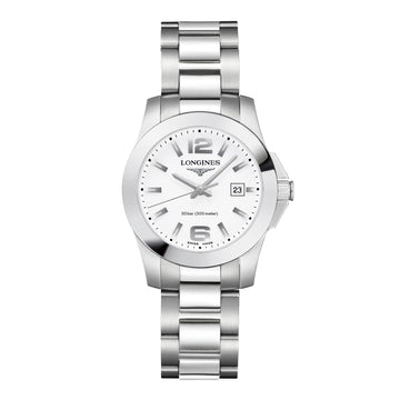 Longines orologio Conquest 29,5mm bianco mat acciaio quarzo L3.376.4.16.6