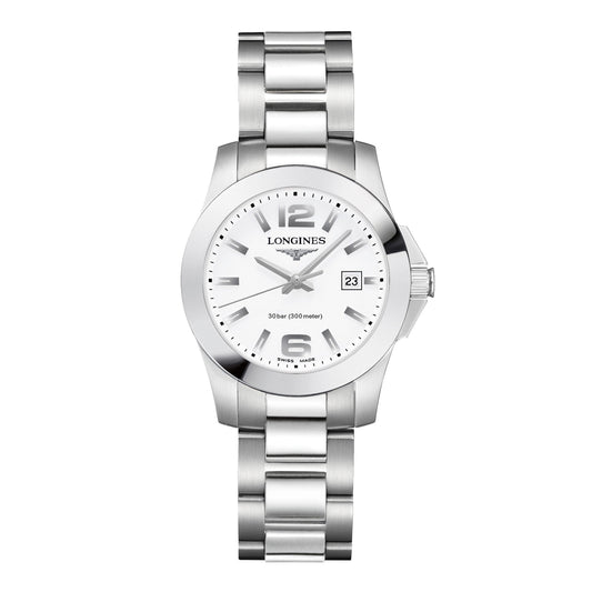 Longines orologio Conquest 29,5mm bianco mat acciaio quarzo L3.376.4.16.6