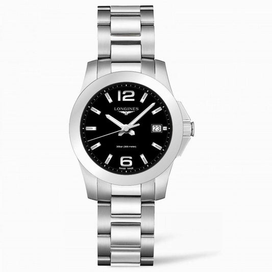 Longines orologio Conquest 34mm nero acciaio quarzo L3.377.4.58.6